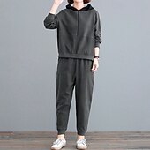 economico Tute da ginnastica-Per donna Felpe con cappuccio da salotto Tute in pile con tasca Tinta unita Completo Abbigliamento Autunno &amp; Inverno Nero Rosso Palestra All&#039;aperto Corsa Antivento Caldo Manica Lunga Sport
