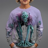  Halloween Boys' 3D Skull T shirt Tee Long Sleeve Spring Fall Fashion Basic Kids 4-12 Years Crew Neck Outdoor Casual Daily Regular Fit