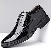 cheap Oxford Shoes-Men's Black Patent Leather Oxford Shoes Lace-Up Formal Dress Shoes Glossy Business Wedding Footwear for Groom, Office, Banquets, Parties, Evening Events and Smart Gentleman Style