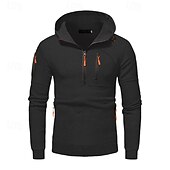 economico felpe con cappuccio da uomo di base-Per uomo Felpa con cappuccio Felpa con cappuccio e zip corta Nero Bianco Blu marino Cachi Grigio chiaro Con Cappuccio Semplice Tasca Zip a un quarto Sport &amp; Outdoor Quotidiano Ferie Poliestere