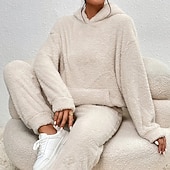 رخيصةأون بدلات رياضية-نسائي بدلة رياضية من قطعتين هودي صالة مجموعات بدلات رياضية لون سادة أطقم ملابس رياضية خريف &amp; شتاء أسود أبيض الصالة الرياضية الخارج ركض كم طويل رياضة ألبسة رياضية مرن نسبياً عادي