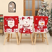 ieftine Huse-huse de scaun de Crăciun, huse de scaun din pluș 3D cu Moș Crăciun, huse de scaun din material textil cu desene animate festive pentru masa de sufragerie și decorarea casei de sărbători