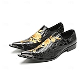 ieftine Mocasini din piele premium-Pantofi eleganți bărbătești din piele naturală de vacă, cu model de crocodil negru și broderie aurie – mocasini formali de lux pentru afaceri, nunți și banchete