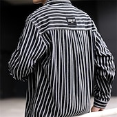 economico camicie di jeans da uomo-Per uomo Camicia Camicia casual Camicia con Bottoni Camicia di Jeans Nero Blu Manica Lunga A righe Bavero Vacanza Ferie Tasca Abbigliamento Poliestere Moda Casual Confortevole