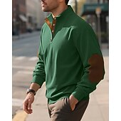 baratos Suéteres básicos-Homens Moletom Preto Verde Claro Verde Tropa Azul Marinha Azul Henley Bloco de cor Patchwork Desportos e Ar livre Diário Feriado Poliéster Roupa de rua Básico Casual Primavera Outono Roupa Moletons