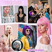 tanie Peruki imprezowe-Fioletowa peruka typu bob z grzywką, krótka, prosta, ciemnofioletowa peruka typu bob dla kobiet, do ramion, syntetyczna, odporna na ciepło, z płaską grzywką, na co dzień, na imprezę, cosplay,