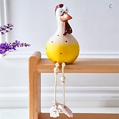 billige Skulpturer-Søt og morsom storøyd kyllingfigur med lange bein – kreativ hagehengende kylling- og kalkunskulptur, miniatyrkunstpynt for hjem og utendørs hagedekor