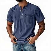 levne Ležérní tričko Henley-Pánské Tričko Henley Tričko Tričko Krátký rukáv Retro Na běžné nošení Ležérní Léto Jaro Podzim Černá Růžová Světle modrá Fialová Světle šedá Henley Tričko Henley