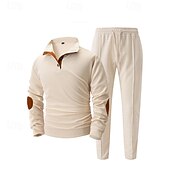 billige grunnleggende sweatsuits-Herre Genser Joggedress Antrekkssett Høy krage utendørs Daglig Sport Snorer Lomme Fargeblokk Svart Hvit Kongeblå Polyester Sportsklær Mote Gatemote Vår