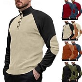 abordables Sudaderas Básicas_-Hombre Sudadera Pana Sudadera Con Capucha Sudadera con capucha y botones Albaricoque Vino Verde Ejército Azul Marino Marrón Cuello Mao Plano Retazos Deporte Casual Diario Ropa de calle Fresco Ropa