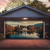 abordables Banners de Garaje y Puerta-Cubierta de puerta de garaje Gran colgante lago 森林 Rústico 3D Escénico Fiesta Al Aire Libre Fondos de disparos Puerta de Entrada Decoración del hogar