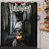 abordables Bain d&#039;Halloween-Rideaux de douche d&#039;Halloween, motif crâne effrayant, squelette, fantôme, citrouille, tissu polyester imperméable, décoration de salle de bain avec 12 crochets, décoration de maison hantée effrayante pour les vacances