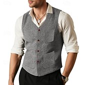 זול ג&#039;קט גברים-בגדי ריקוד גברים וסט חֲזִיָה Gilet חופשה מפלגה עֵסֶק אופנתי יום יומי אביב סתיו כיס כפתורים פוליאסטר נוח אחיד חזה יחיד כפתור יחיד צווארון V רגיל שחור אפור אֵפוֹד