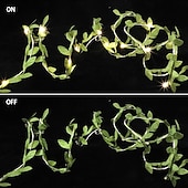 abordables Guirlandes lumineuses à piles-guirlande lumineuse élégante pour réception de mariage - 2 pièces 10 m 100 LED lumières de plantes artificielles, feuilles vertes pour décoration extérieure (piles non incluses)