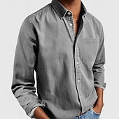 preiswerte Freizeithemden für Herren-Herren Hemd Freizeithemd Knopfhemd Schwarz Weiß Rosa Rote Marineblau Langarm Einfach Revers Lässig Täglich Fronttasche Bekleidung Elegant Mode Lässig