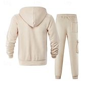 abordables Survêtements de base-Homme Ensemble Survetement Ensemble de tenues Ensemble de sweats à capuche Sweat à Capuche Extérieur Quotidien Sports Cordon de serrage Avec Poches Uni Rouge vin Noir Blanche Polyester Tenues de Sport