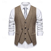 preiswerte Herrenweste-Herren Weste Gilet Urlaub Party Geschäft Mode Lässig Frühling Herbst Tasche 2 in 1 Knöpfe Polyester Bequem Einfach Einreihig Ein-Knopf V Ausschnitt Normale Passform Wein Marineblau Dunkelgray Kaffee