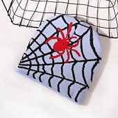 abordables Bonnet-Homme Unisexe Bonnet Chapeaux d&#039;Hiver Bonnets 骷髅头毛线帽 Chapeau Tricoté Bleu Ciel Noir Fibres Acryliques Jacquard Tricoté Confortable Halloween Tenue quotidienne Festival Araignée toile d&#039;araignée Chaud