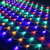 abordables Enchufe eléctrico-Cadena de luces LED de red IP65, 6 mx 4 m, 3 mx 2 m, cadena de luces LED navideñas flexibles de 880 led y 200 led, cadena de luces de malla para jardín, patio, decoración colorida, enchufe UE, EE.