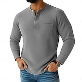 economico T-shirt in maglia a coste-Per uomo Maglietta Camicia di Velluto a Coste Maglietta a Maglia a Coste Camicia a Maniche Lunghe Manica Lunga Henley Primavera Autunno Inverno Semplice Striscia di Fossa Moda Designer Essenziale