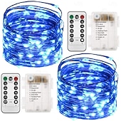 abordables Guirlandes lumineuses à piles-Lot de 2 guirlandes lumineuses à 200 LED, 20 m/66 pieds, pour Noël, Halloween, mariage, fête, festival, décoration intérieure et extérieure, avec boîtier à piles étanche AAA et télécommande