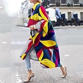 billiga 3D Kappor-Dam Kappa Trenchcoat Håller värmen Bekväm Mönster Mode Modern Ledigt Geometrisk Utekväll Helgen Lång Nedvikt Normal Långärmad Ytterkläder Gul Grön Mörkblå Vinter
