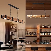 cheap Line Design-LED Pendant Light 40 Inch Wood Linear Pendant Lights Kitchen Island Long Strip Lighting Fixture Industrial Chandelier Minimalist Beam Led Ceiling Hanging Lamp for Dining Room