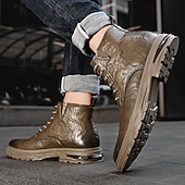 economico Stivali da lavoro-Per uomo Stivali Retrò Camminata Vintage Quotidiano PU Confortevole Stivali a Metà Polpaccio Allacciatura Nero Cachi Primavera Autunno