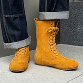 economico Stivaletti alla caviglia-stivali alti da uomo in pelle scamosciata gialla: un trend setter urbano, un comodo design con lacci per un uso casual o quotidiano