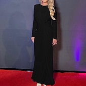 abordables Robe de cocktail-Femmes Robe Longue Maxi Robe Robe de Bal Robe de Soirée Robe en Satin Élégant Moderne Soirée Occasion Spéciale Coupe régulière Uni manche longue Col ras du cou Noir Rose Claire Rouge Bleu Roi Automne