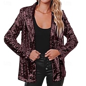 ieftine Blazere și costume-Pentru femei Jachetă cămașă Blazer Comfortabil Respirabil Sequin Modă Zilnic Simplu În aer liber Casual Zilnic Regulat Rever Fit regulat Manșon Lung Îmbrăcăminte exterioară Argintiu Negru Roșu Vin