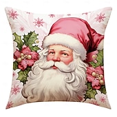 cheap Christmas Bedding-Pink Reindeer Christmas Pillow Covers, Linen Letter Print Decorative Throw Cushions, Festive Sofa &amp; Living Room Accent Pillows