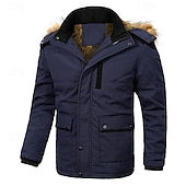 cheap Men&#039;s Downs &amp; Parkas-Men&#039;s Winter Coat Fleece Jacket Parka Pocket Fleece Polyster Vacation Daily Wear Date Regular Fashion Casual Comfortable Thermal Warm Fall Winter Solid / Plain Color Black Khaki Dark Blue Puffer