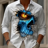 رخيصةأون نمط ثلاثي الأبعاد-رجالي جماجم عيون كبيرة جدار متصدع قميص زر حتى القميص كم طويل الطراز القوطي الداكن مناسب للعطلات ملابس الشارع الربيع الخريف طوي طباعة ثلاثية الأبعاد قميص بياقة أحمر أزرق أرجواني أخضر