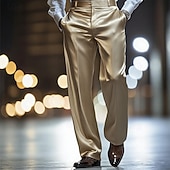 baratos Solto-Homens Calças Social Como seda Calças de cetim Calças largas Bolsos Perna reta Tecido Respirável Comprimento total Casamento Festa O negócio Moda Roupa de rua Branco Vinho Micro-Elástica