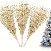 olcso Koszorúk, Girlandok és Díszek-15 db karácsonyi csillámos dísz, arany csillogó golyók és fényes bogyók, műpisztácia karácsonyfára, ünnepi parti dekoráció