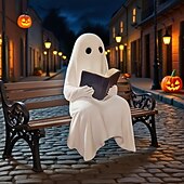 cheap Figurines &amp; Ornaments-Halloween Cute Ghost Decoration Reading Book Resin Figurine Spooky Tabletop Desk Ornament, Haunted House Mini Statue, Creepy Cute Decoration for Home, Office &amp; Party Decor