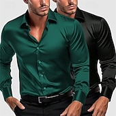 preiswerte Satinhemden für Herren-Herren Hemd Satinhemd Kleidhemd Freizeithemd Knopfhemd Einfach Formell Hochzeit Weiß + Grün Weiss + schwarz Weiß + blau Blau + grün Langarm Revers Frühling &amp; Herbst Ganzjahres Bekleidung