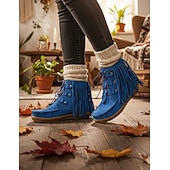 cheap Ankle Boots-Women's Brown Fringe Moccasin Ankle Bootswith Lace-Up Design for Boho Style - Perfect for Festivals and Everyday Wear