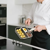 abordables Ustensiles de cuisine-Poêle antiadhésive 3 en 1 en alliage de titane avec poignée surélevée anti-brûlure, grattoir et brosse à huile, poêle à petit-déjeuner, marmite à hamburger, poêle à petit-déjeuner multi-sections, gril