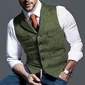 preiswerte Herrenweste-Herren Weste Gilet Urlaub Party Geschäft Mode Lässig Frühling Herbst Tasche Knöpfe Polyester Bequem Einfach Einreihig Ein-Knopf Revers Normale Passform Hellgrünkaffee Schwarz Grün Hellgrau Weste