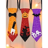 abordables Accessoires d&#039;Halloween-Ensemble de cravates scintillantes pour femmes à motif citrouille, araignée et chauve-souris pour Halloween - 3 pièces pour accessoires de fête costumée et de cosplay
