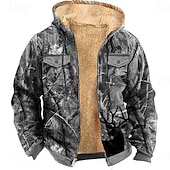 preiswerte Jagdhoodies-Herren Tarnung Fleece Kapuzensweatshirt Jacke Mode Cool Mit Kapuze Jagd Blau Grün Reißverschluss Tasche Herbst Winter Designer
