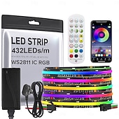 cheap Smart Strip Lights-RGB Smart IC COB LED Strip Light Addressable 16.4ft 12V Color Flowing Strip Light Multicolor Flexible Tape Lights with APP Control/Music Modefor TVBedroomParty DIY Decoration