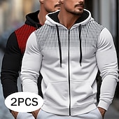 abordables Sweat à capuche en polaire-Homme Sweat à capuche Sweat à capuche zippé intégral Sweat à capuche en polaire Blanc + Rouge Rouge + Gris Noir + blanc Blanc + Gris Noir + Gris À capuche À pois Uni Fermeture éclair Bloc de Couleur