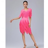 Χαμηλού Κόστους Φορέματα Πρακτικής-Λάτιν Χοροί Φόρεμα Φούντα Κόψιμο Παγιέτες Γυναικεία Επίδοση Εκπαίδευση Θεματικό κόμμα Κοντομάνικο 100% Βαμβάκι