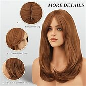 cheap Party Wigs-Wigs with Bangs for Women Synthetic Natural Looking Long Layered Straight Auburn Hair Wig for Women Daily Party Use 18 inch