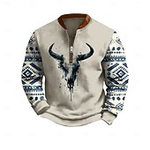 Men's Quarter Zip Sweatshirt Beige Half Zip Cow Tribal Front Pocket Quarter Zip Daily Holiday Going out Polyester Vintage Streetwear Retro Fall Winter Clothing Apparel Hoodies Sweatshirts3
