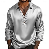 preiswerte Satinhemden für Herren-Herren Hemd Satinhemd Freizeithemd Knopfhemd Schwarz Blau Gold Grau Langarm Einfach Revers Outdoor Urlaub Button-Down Bekleidung Elegant Mode Geschäftlich Zur Seite fahren