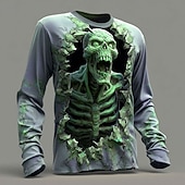 olcso Halloween pólók-Mindszentek napja Férfi Zombik 3D Póló Hosszú ujj póló 3D nyomtatás Terített nyak Ing Divat Túlzott Utca Hétköznapi Napi zöld 1# zöld 2# Arcpír rózsaszín Nyár Tavasz Ősz Ruházat S M L XL XXL XXXL
